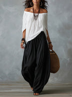 Women Boho Off-Shoulder Blouse &amp; Harem Pants Set