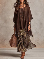 Women Bohemian Leopard Print Layered Maxi Dress