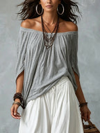 Women Boho Off-Shoulder Blouse &amp; Harem Pants Set