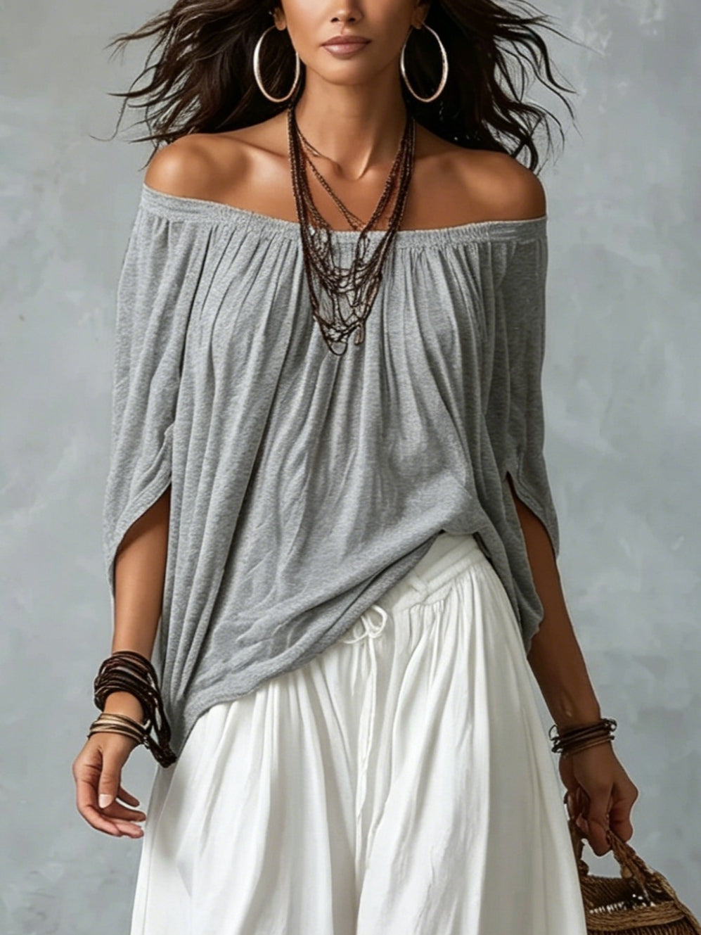 Women Boho Off-Shoulder Blouse &amp; Harem Pants Set