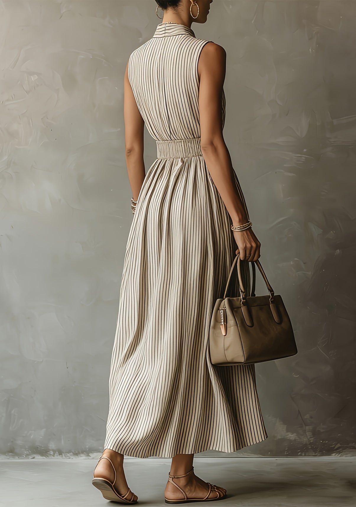 Women Chic Striped Sleeveless Midi Dress