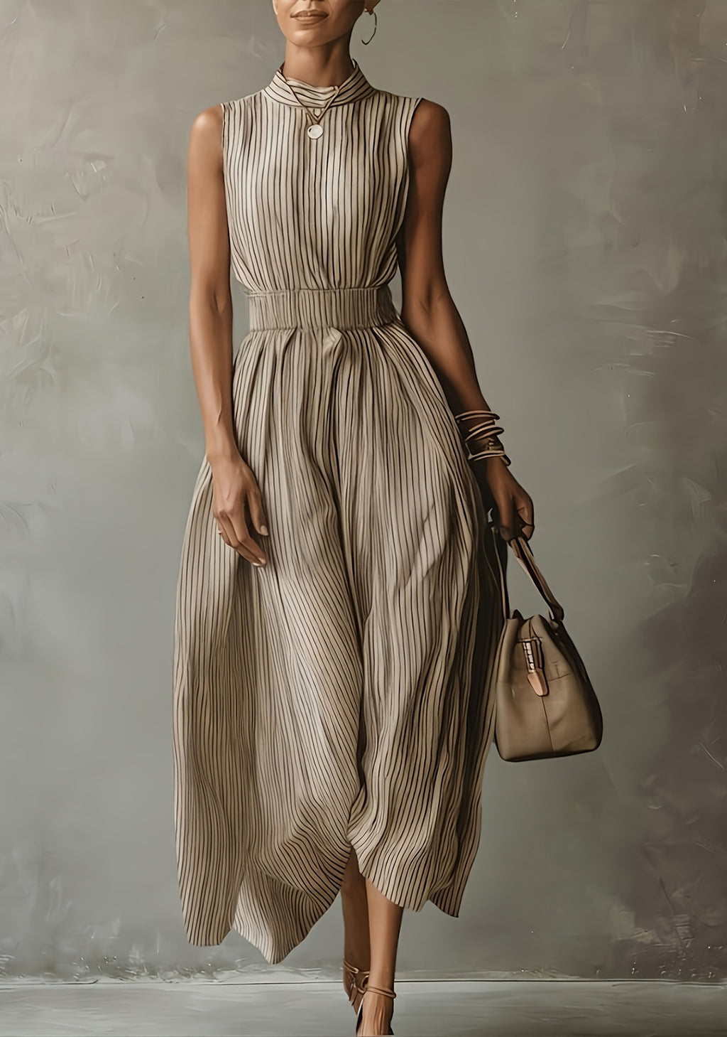 Women Chic Striped Sleeveless Midi Dress