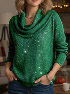 🎄 CLEARANCE SALE🔥 Women's Elegant Solid Color Loose Shiny Sweater