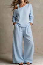 Women Chic One-Shoulder Linen-Blend Two-Piece Set
