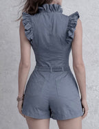 Women Elegant Ruffle Zip-Front Romper