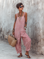 Women's Minimalist Striped Loose-Fit Square-Neck Sleeveless Jumpsuit