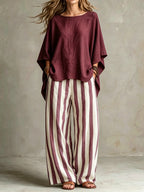 Women Relaxed Linen Stripe Wide-Leg Set