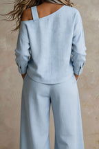 Women Chic One-Shoulder Linen-Blend Two-Piece Set