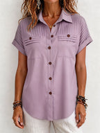 Women Casual Pleated Button-Up Blouse