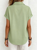 Women Casual Pleated Button-Up Blouse