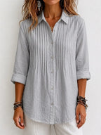 New Arrival 🔥 Women's Solid-color Casual Pleated Cotton-linen Shirt