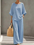 Women Vertical Stripe Relaxed Two-Piece Set