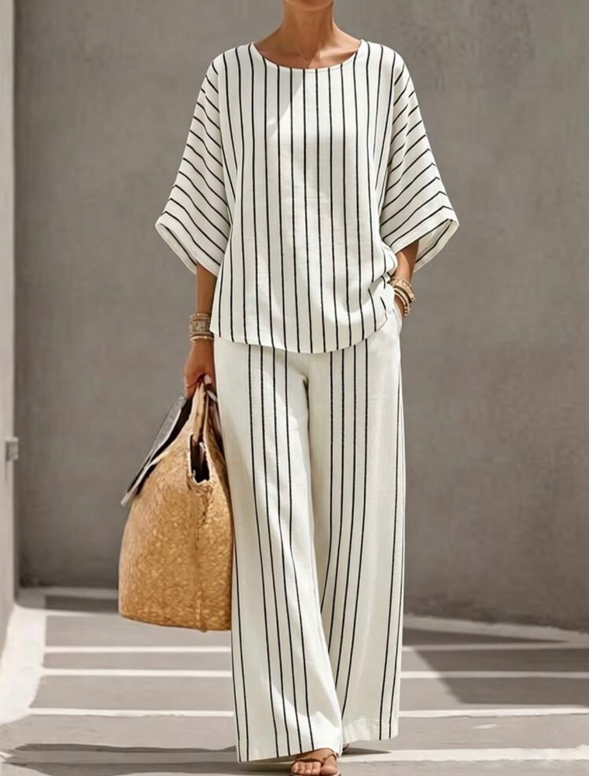 Women Vertical Stripe Relaxed Two-Piece Set