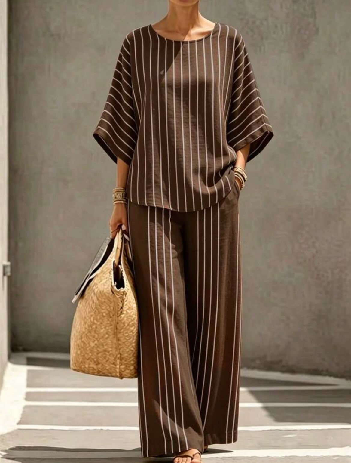 Women Vertical Stripe Relaxed Two-Piece Set