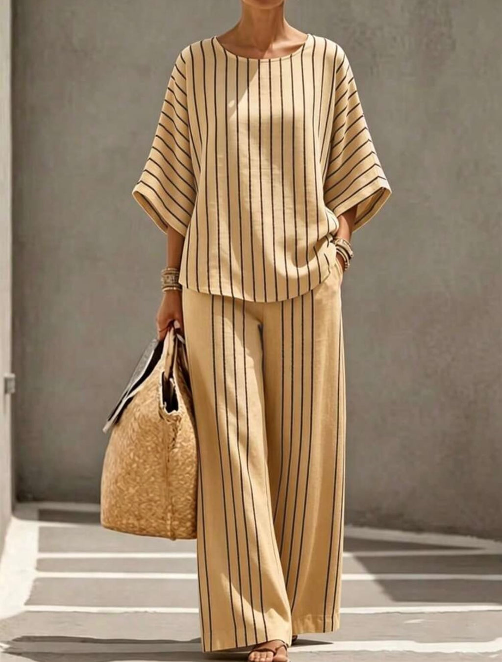 Women Vertical Stripe Relaxed Two-Piece Set