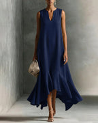 Minimalist Loose V-neck Sleeveless Ruffled Dress