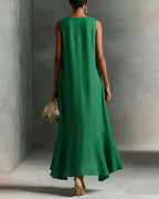 Minimalist Loose V-neck Sleeveless Ruffled Dress