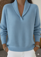 Elegant 80s Shawl Collar Solid Color Pullover Sweater Top