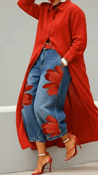 Women's Artistic Ink Print High Waist Stretch Casual Jeans