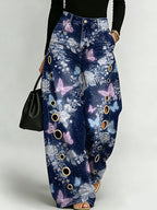 Women's Dreamlike And Mysterious Forest Butterfly Decorative Pattern Cotton Denim Pants