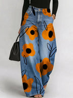 Women's Vintage Florals Print Loose-fit Jeans