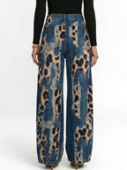 Women's Retro Patchwork Art Print Casual & Stylish Distressed Jeans
