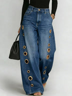 Women's Retro Stripe Print Casual Fashion Cutout Jeans