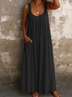 Women's Solid Color Square-neck Sleeveless Casual Loose Cotton-linen Dress